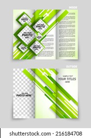 Tri-fold brochure template design with green straight lines and squares