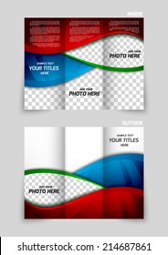 Tri-fold brochure template design in red blue color in wavy style