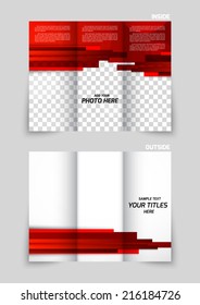 Tri-fold brochure template design with red straight lines