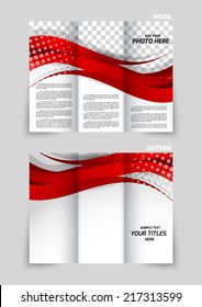 Tri-fold brochure template design with red wavy lines