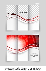 Tri-fold brochure template design in wavy red style