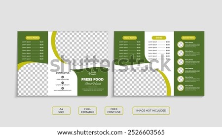 Tri-fold brochure template designed for promoting healthy restaurant offerings