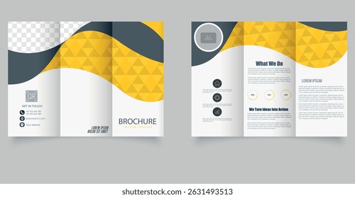 Plantilla de folletos triples con Formas geométricas y marcadores de posición editables. Ideal para promoción de negocios, marketing digital o presentaciones corporativas. Gráficos de Vector.