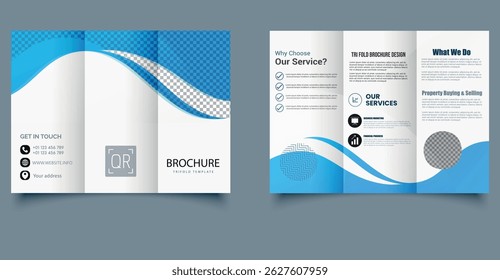 Plantilla de folletos triples con diseño de ondas geométricas para empresas y servicios