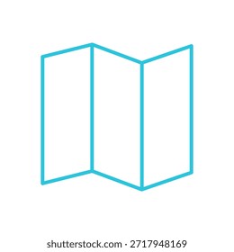 Icono de Plantilla de folleto de tríptico. Aislado en blanco. Icono azul.