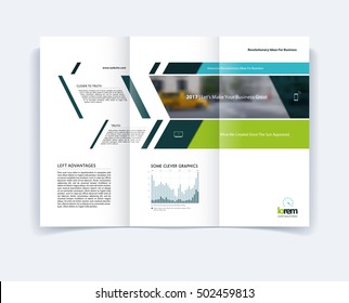 Tri-fold Brochure template layout, cover design, flyer in A4 with banner and diagonals, diagram infographics for engineering and nature concept. Abstract vector design.