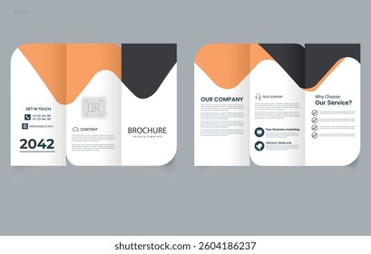Trifold brochure Template. Orange flyer design for various businesses. modern unique a4 trifold brochure template