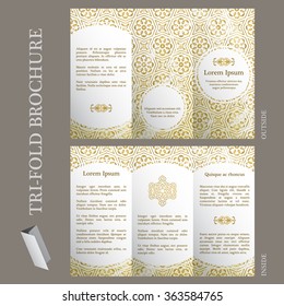 Tri-fold brochure template with ottoman arabesque pattern