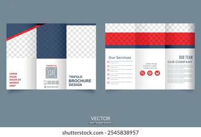 Trifold Broschüre Template Rot. Einfache und minimalistische Gestaltung, kreative Tri-Fold, Trendbroschüre