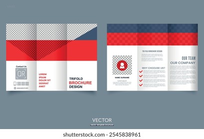 Trifold Broschüre Template Rot. Einfache und minimalistische Gestaltung, kreative Tri-Fold, Trendbroschüre