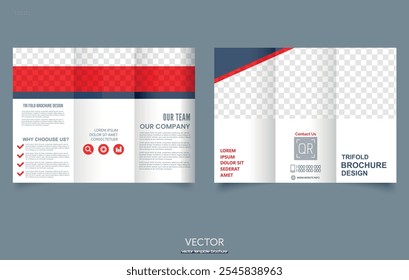 Trifold Broschüre Template Rot. Einfache und minimalistische Gestaltung, kreative Tri-Fold, Trendbroschüre