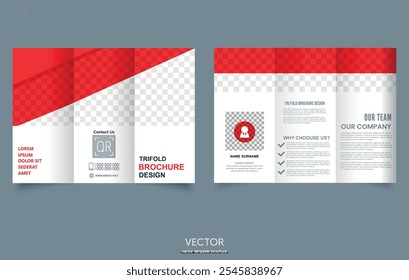 Trifold Broschüre Template Rot. Einfache und minimalistische Gestaltung, kreative Tri-Fold, Trendbroschüre