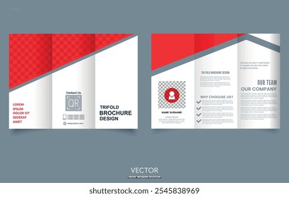 Trifold Broschüre Template Rot. Einfache und minimalistische Gestaltung, kreative Tri-Fold, Trendbroschüre