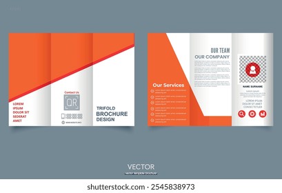 Trifold Broschüre Template Rot. Einfache und minimalistische Gestaltung, kreative Tri-Fold, Trendbroschüre