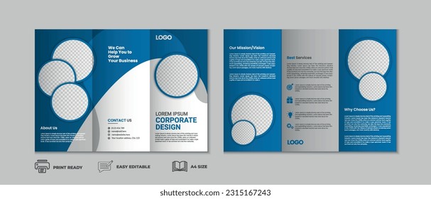 Trifold brochure template, three fold cover page, three fold brochure background layout design with mockup