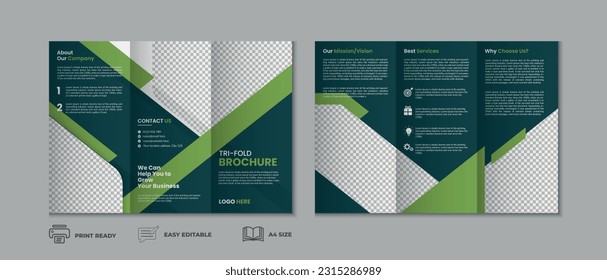 Trifold brochure template, three fold cover page, three fold brochure background layout design with mockup