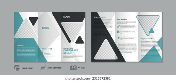 Trifold brochure template, three fold cover page, three fold brochure background layout design with mockup