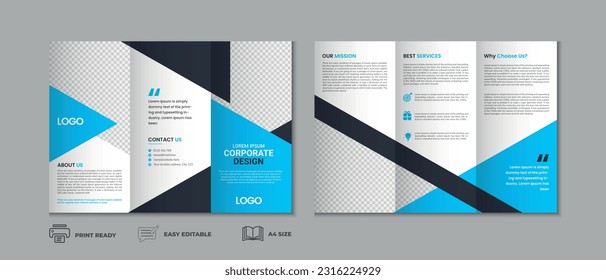 Trifold brochure template, three fold cover page, three fold brochure background layout design with mockup