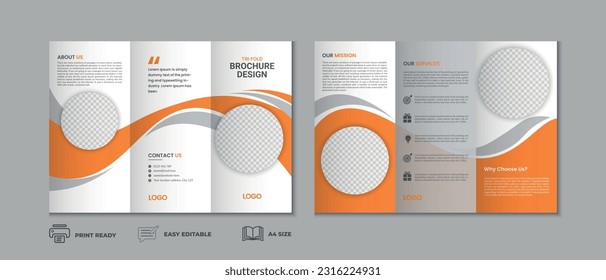 Trifold brochure template, three fold cover page, three fold brochure background layout design with mockup