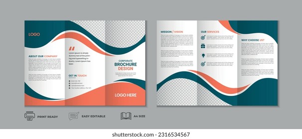 Trifold brochure template, three fold cover page, three fold brochure background layout design with mockup
