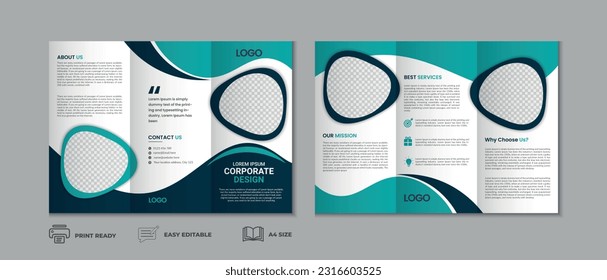 Trifold brochure template, three fold cover page, three fold brochure background layout design with mockup