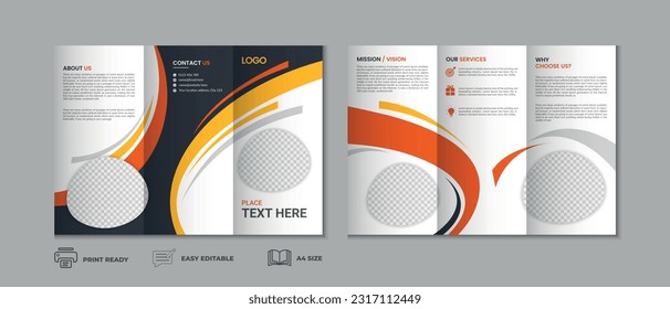 Trifold brochure template, three fold cover page, three fold brochure background layout design with mockup