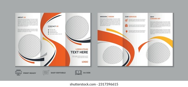 Trifold brochure template, three fold cover page, three fold brochure background layout design with mockup