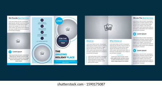 Tri-fold brochure templates on both sides. Abstract vector layout in flat design.