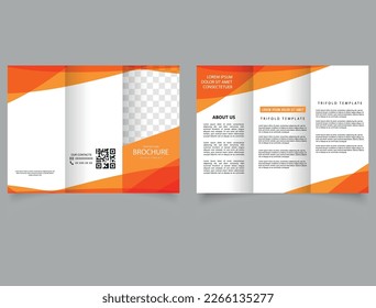 Trifold brochure with transparent orange triangles. vector file.