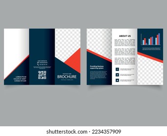 Trifold brochure with triangles design. Brochure leaflet flyer report template vector minimal flat design set