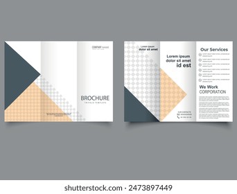 Trifold brochure with triangles. Trifold Template layout design with cover page for company profile, annual report, brochure, flyer. .