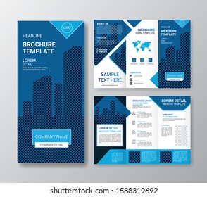 Trifold Brochure Vectors. Multipurpose template with cover, back and inside pages. Trendy minimalist flat geometric design.