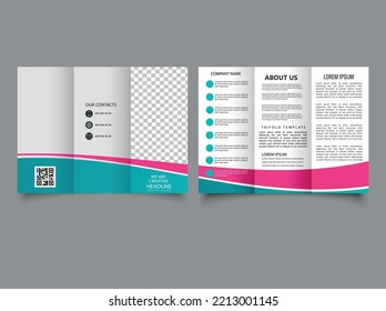 Trifold brochure with waves Catalog Vector Template. Flyer for printing.