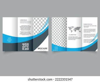 Folleto triplicado con olas y mapa del mundo. Volante para imprimir. Vector de catálogo