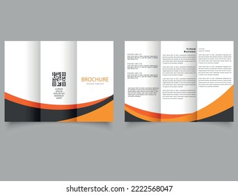 Trifold brochure with yellow and black waves. Flyer for printing. Catalog