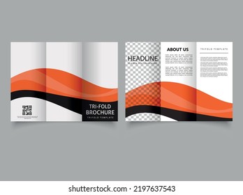 Folleto triple con ondas amarillas. Vector.