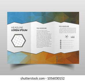 tri-fold brochures, square design templates. Molecular construction with polgonal design, scientific pattern on abstract polygonal background, modern triangle vector texture.