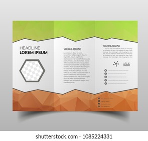 tri-fold brochures, square design templates. Molecular construction with polgonal design, scientific pattern on abstract polygonal background, modern triangle vector texture.