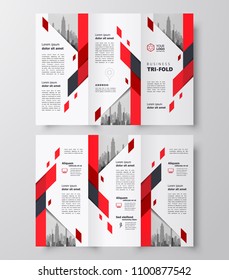 Tri-fold business brochure design template red rhomb