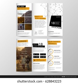 Trifold Business Brochure Leaflet Flyer Or Booklet Template. Flat Design Set. Vector Illustration.