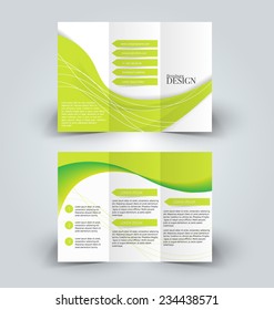 Trifold business brochure leaflet template white and green background. Corporate identity design. Vector illustration.