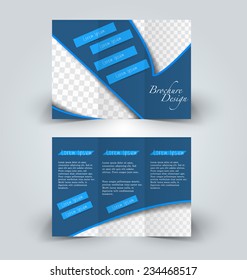 Trifold business brochure leaflet template white and blue background. Corporate identity design. Vector illustration.