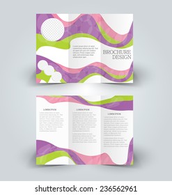 Trifold business brochure leaflet template pastel colorful elements. Vector illustration.