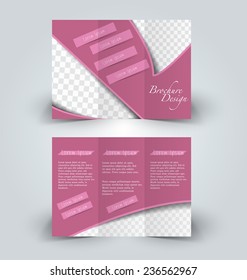 Trifold business brochure leaflet template dark pink elements. Vector illustration.