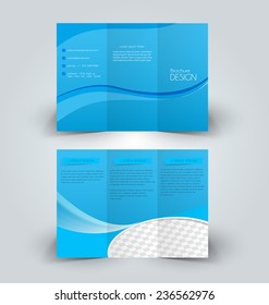 Trifold business brochure leaflet template blue elements. Vector illustration.