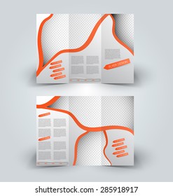 Trifold business brochure leaflet template for business, education, presentation, advertisement. Orange color.