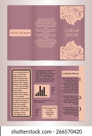 Tri-fold business brochure template design with vintage elements. Flyer  of the size is A4