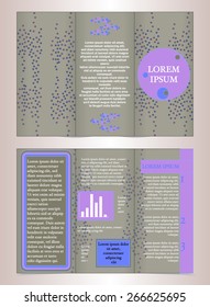 Tri-fold business brochure template design with vintage elements on gray background. Flyer  of the size is A4