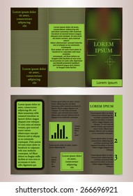 Tri-fold business brochure template design with  in the style of green console games. Flyer  of the size is A4