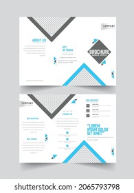 Tri-fold Business Brochure Template Layout With Give Space For Text Or Image In Front And Back Side.